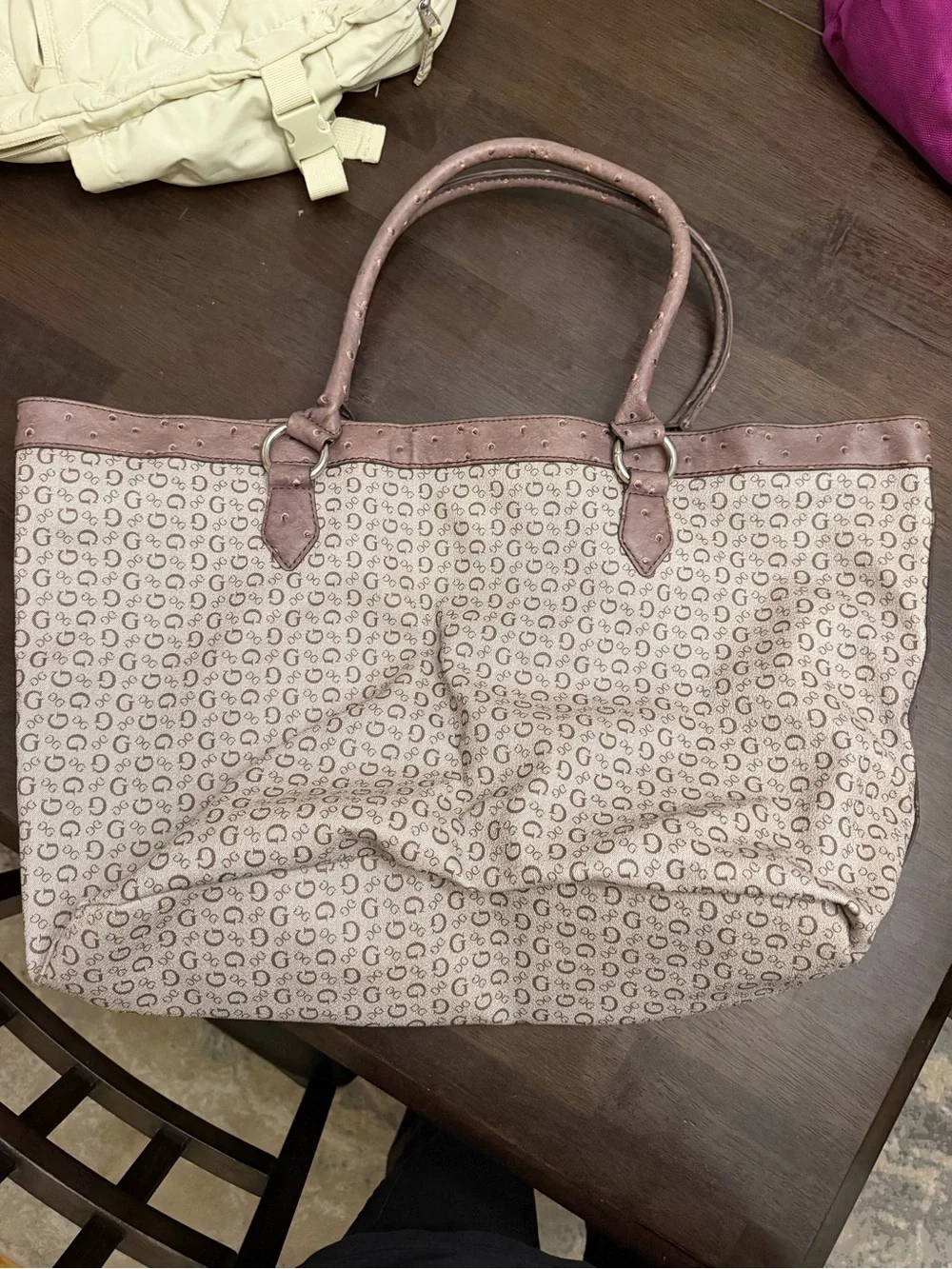 Guess Beige and Dusty Pink Logo-Print Tote